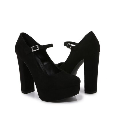 Round head thick heeled water table suede high heeled single