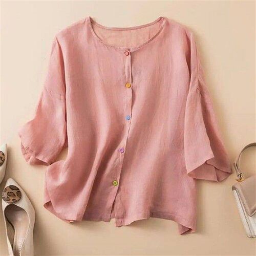 Women Colorful Button Shirt Colorful Button Closure Womens