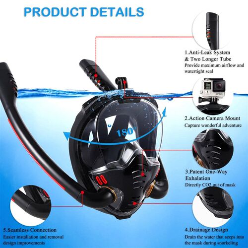 Snorkeling Mask Double Tube Silicone Full Dry Diving Mask Ad