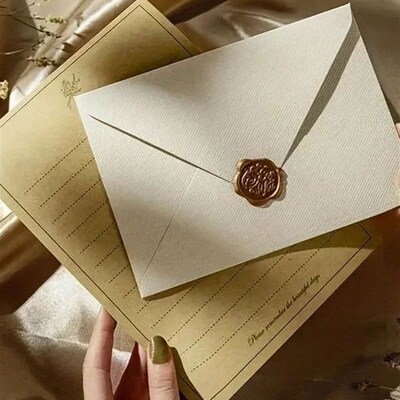 Luxury Linen Envelope and Letter Set with Wax Seals - Vintag