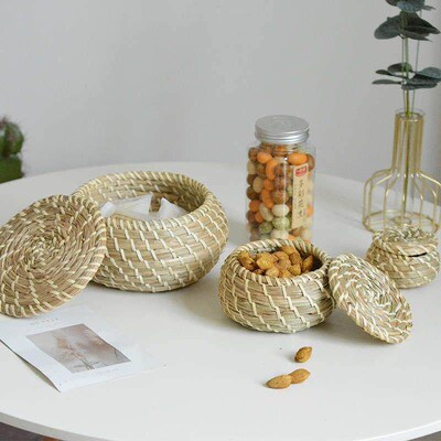 @..Grass Weave Pot/Basket Tabletop Cosmetic Storage Tank/Box