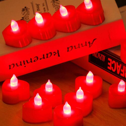 6Pcs Flameless Electronic Heart Shape LED Candle Tea Lamp Fo