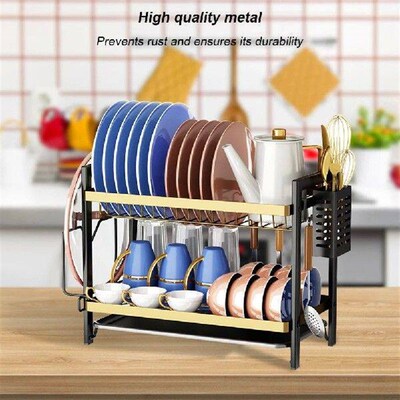 2-Tier Dish Drying Rack Anti-Slip Dish Dryer Rack with