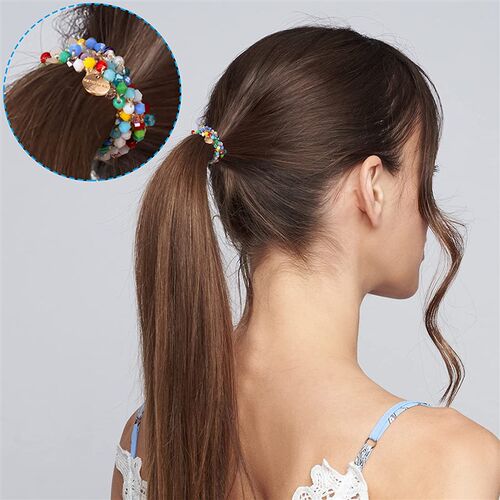 1pc Women Crystal Pearls Hair Rope Handmade Elastic Beaded t
