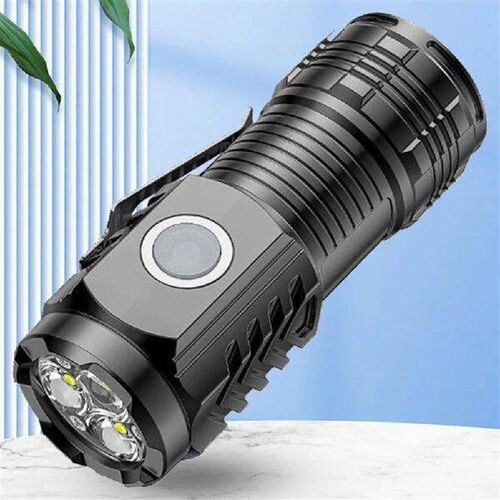 Powerful LED Flashlight 3 Eyes Handheld Flash Light USB