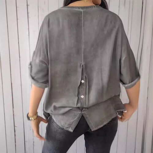 2025ebay Womens V-neck tton Linen Pure Large-size Shirt