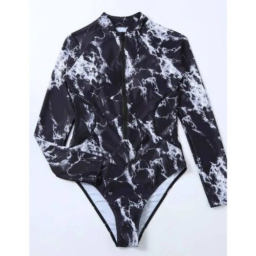 Summer Print Zipper One Piece Swimsuit Closed Long Sleeve Sw