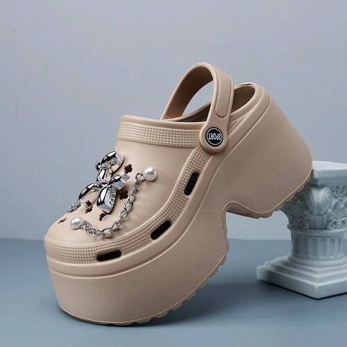 Womens Silver Platform Clogs Summer 2024 Comfortable Slip