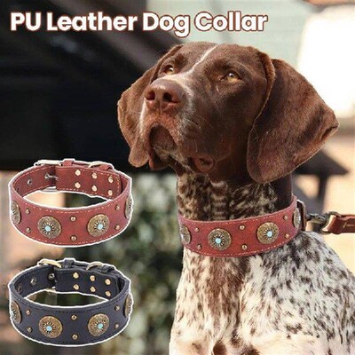 Heavy Duty PU Leather Dog Collar Handcraft High-end Retro