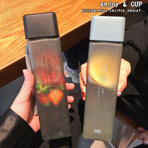 New Square Frosted Plastic Water Bottle Portable Transparent