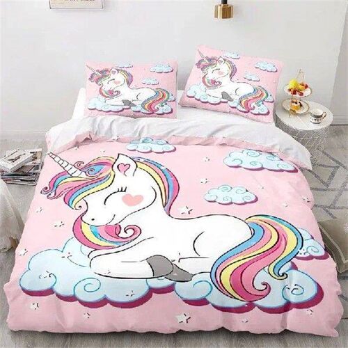 Children 3D Cute Unicorn Cartoon Bedding Set Twin Single