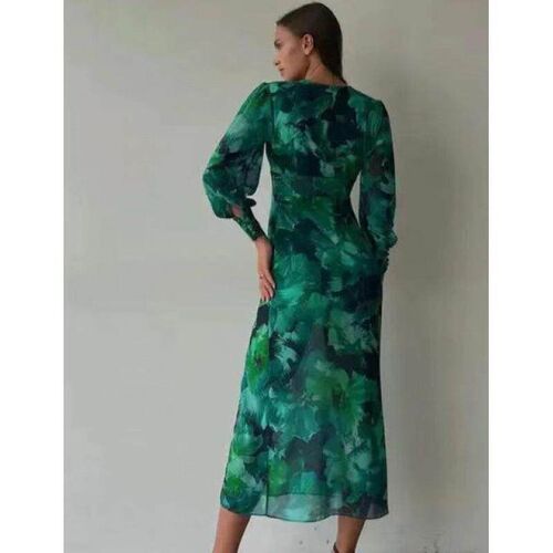 Womens dress collar with red leaf print long skirt, big