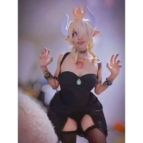 WENAM Womens Bowsette Cosplay Costume Black Dress with