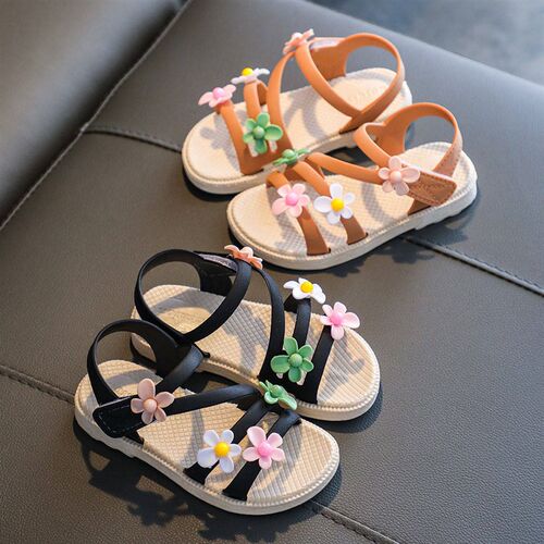 Summer Little Girls Sandals   New Flower Simple Cute Pink Gr