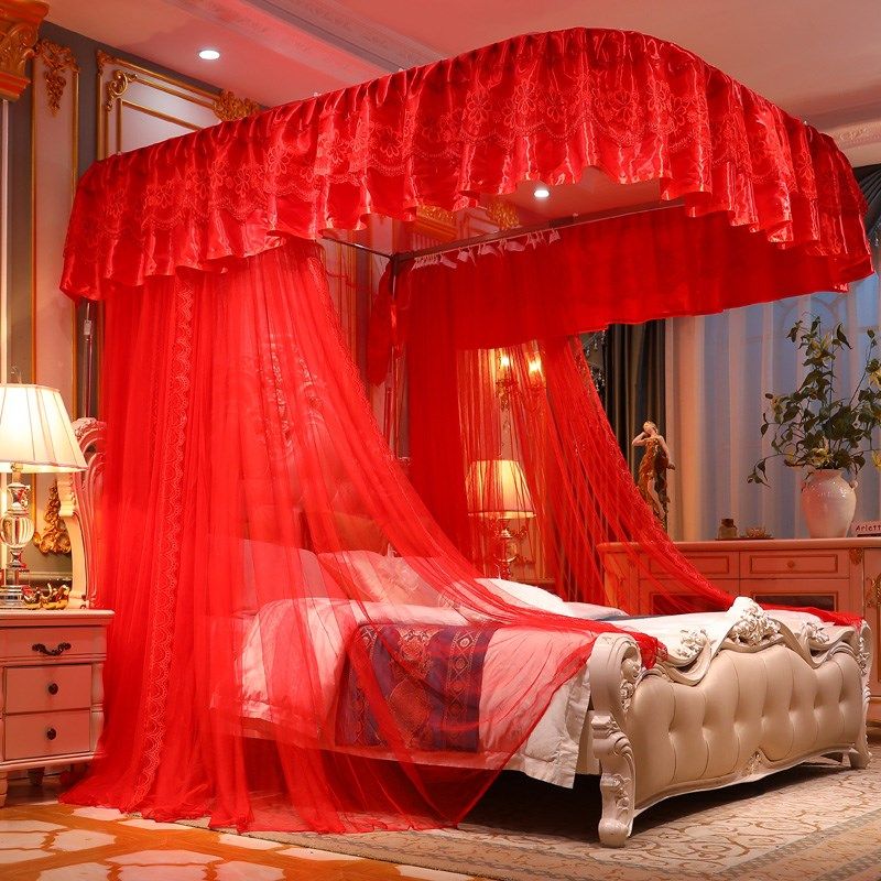 导轨蚊帐家用U型轨道支架公主风1.8m床1.5米加密加厚新款伸缩滑轨