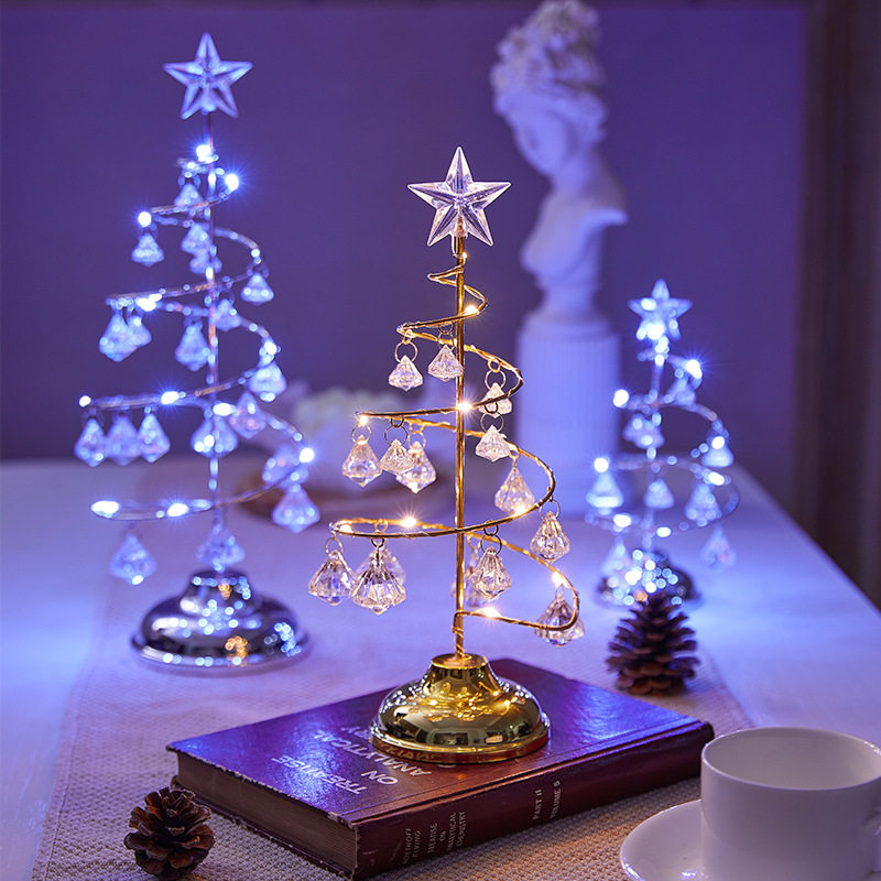 耶诞节装饰品礼物电镀铁艺树LED发光水晶耶诞树水晶摆台摆件夜灯,家居饰品,桌面摆件,淘宝优惠券,粉丝福利购,淘宝优惠卷