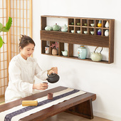 实木博古架中式 置物架茶壶茶具收纳架多宝阁 挂墙墙上茶杯架壁挂式