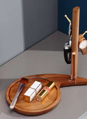 玄关钥匙收纳摆件实木竹木支架挂架入户进门置物架简约桌面装饰品