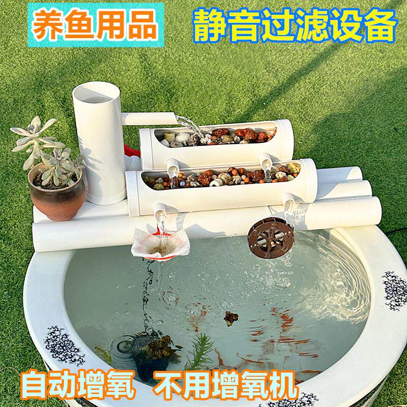 圆缸过滤器鱼缸喷泉水循环增氧系统免换水多合一造景养鱼净水设备
