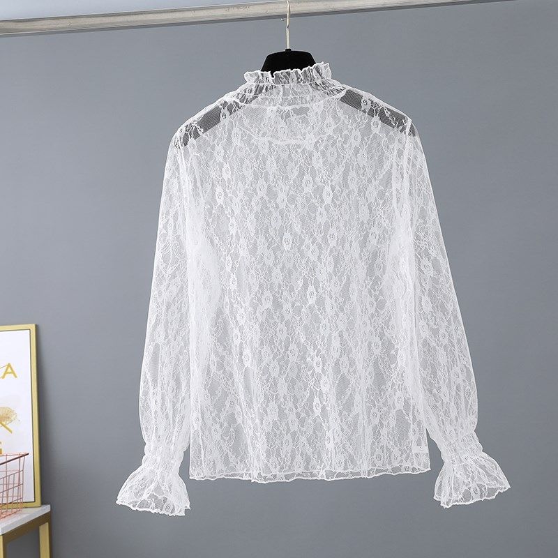 很仙的蕾丝打底衫女秋冬高领百搭纱衣长袖内搭喇叭袖性感网纱上衣,女装/女士精品,蕾丝衫/雪纺衫,淘宝优惠券,粉丝福利购,淘宝优惠卷