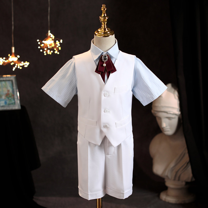 男童礼服套装短袖白色花童礼服男孩主持人钢琴演出团体表演服六一