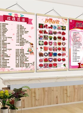 鲜花店墙面布置装饰实木挂轴挂画卷轴画玫瑰花语花坊花房墙装饰画