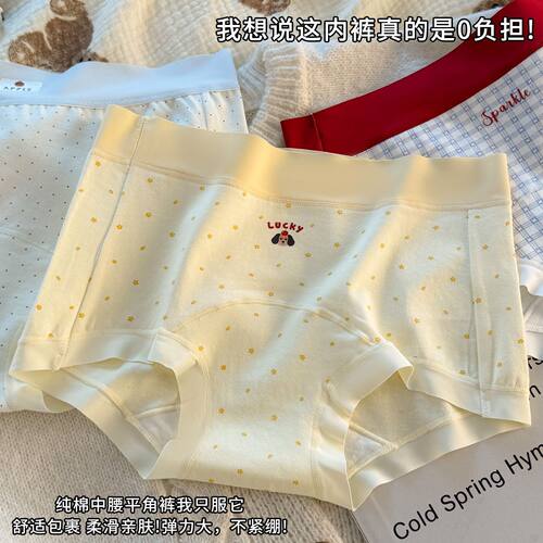 甜美少女平角内裤女纯棉女士全包臀无痕舒适透气抑菌裆不夹臀短裤