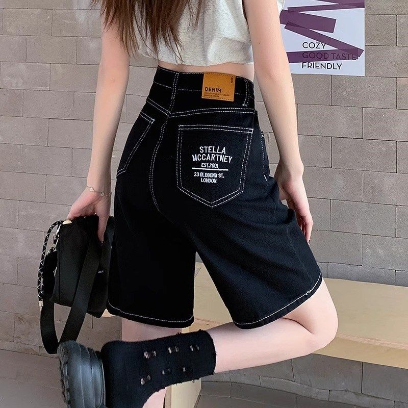 白色五分裤女宽松直筒夏薄款高腰显瘦黑色牛仔短裤小个子阔脚中裤,女装/女士精品,牛仔裤,淘宝优惠券,粉丝福利购,淘宝优惠卷