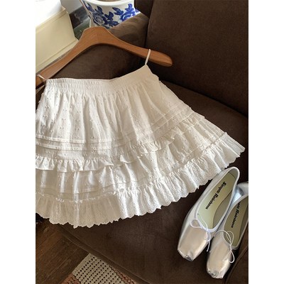 VASSE美蟹 高腰白色半身裙女2024新款小个子设计感浮雕蛋糕裙短裙