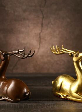 纯铜实心梅花鹿摆件卧室高档电视柜结婚汽车客厅家居装饰乔迁情侣