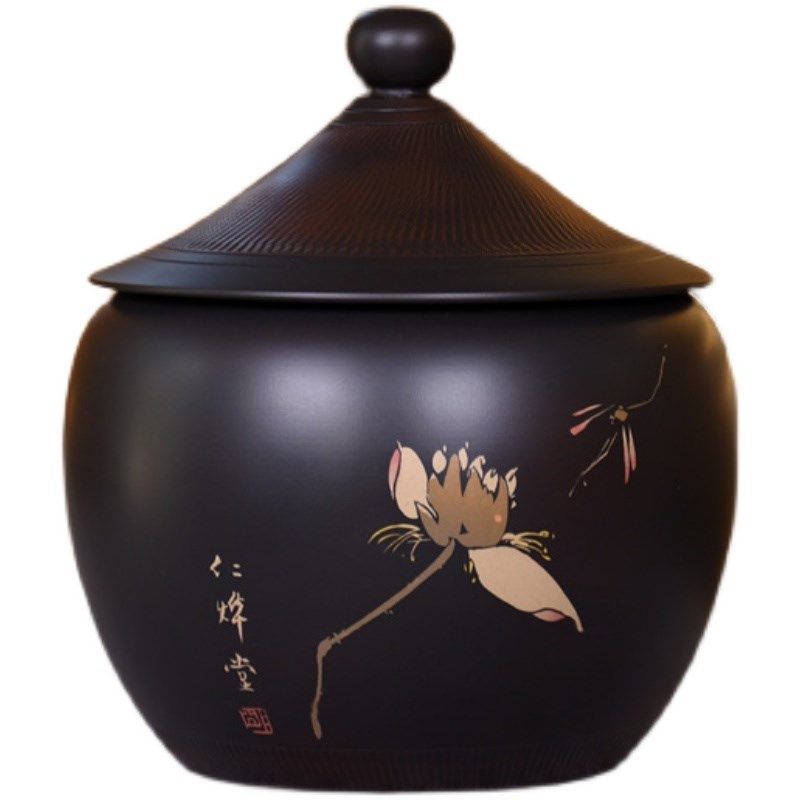 建水紫陶茶叶罐明仁茶罐中式全手工仁烨堂大号醒茶罐密封罐存茶罐