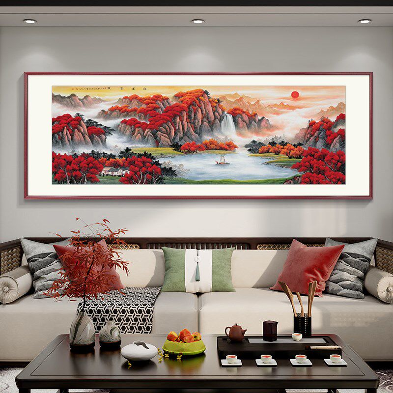 聚宝盆客厅山水画挂画办公室鸿运当头沙发背景墙装饰画手绘国画