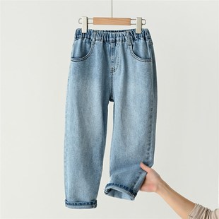 浅蓝色 儿童水洗纯棉牛仔裤 男女童直筒裤 中大童长裤春秋款童装
