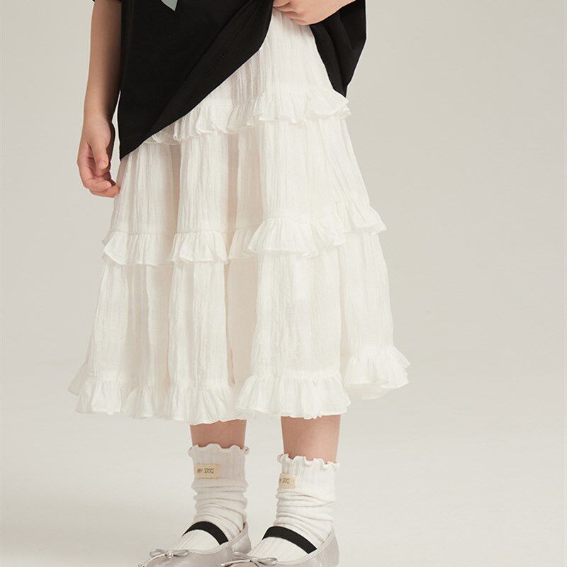 女童白色半身裙中大童法式甜美荷叶边蛋糕裙儿童春装新款宝宝长裙