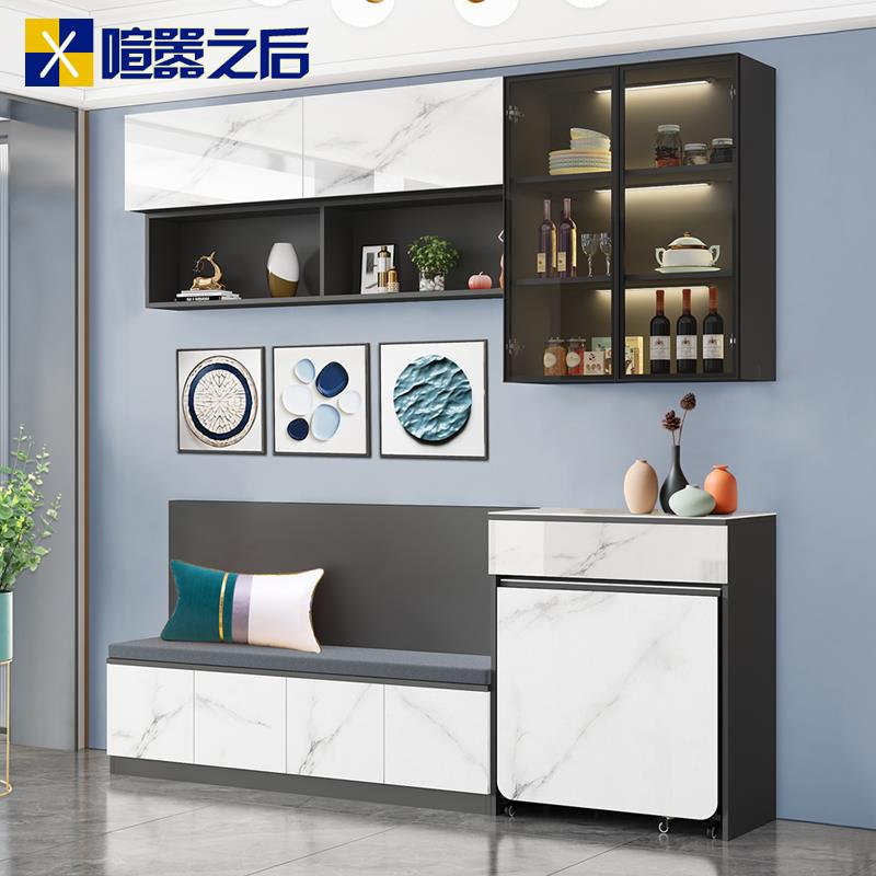 意式轻奢卡座餐边柜岩板折叠桌一体靠墙组合厨房多功能储物柜8G93