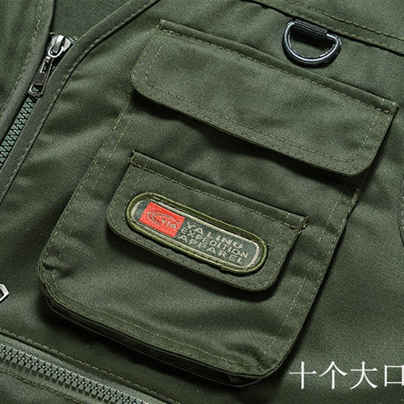 男士多口袋马甲背心春秋款中老年V领大码马夹户外摄影钓鱼夏季薄,男装,常规马甲,淘宝优惠券,粉丝福利购,淘宝优惠卷