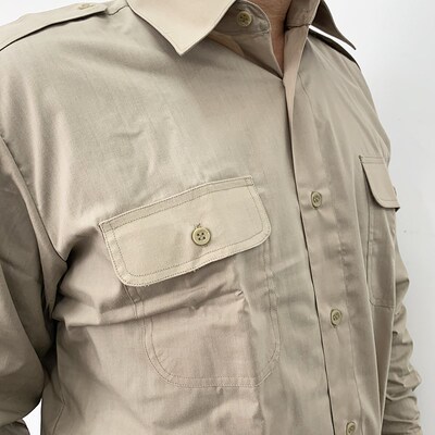 87老式米黄色衬衣男长袖休闲宽松夏季商务复古爸爸中老年衬衫