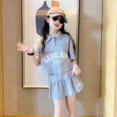 女童夏季 女短裙T恤两件套裙子 休闲儿童POLO领t短袖 套装 裙2023新款