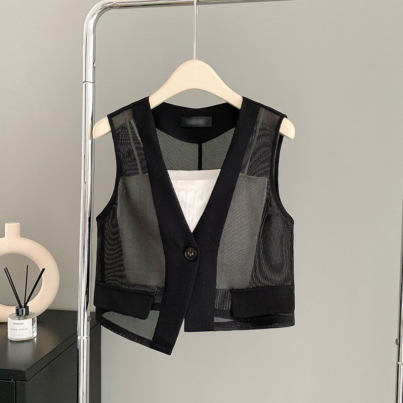 夏季短款网纱马甲女款薄款外穿夏天新款轻薄马夹洋气时髦无袖背心