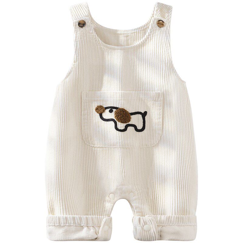 婴儿秋装灯芯绒背带裤春秋男宝外出卡通裤子按扣裆部长裤女宝童装