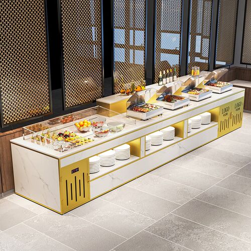 餐厅单位食堂快餐保温台双面自助餐商用冷藏取餐台布菲台菜品摆台