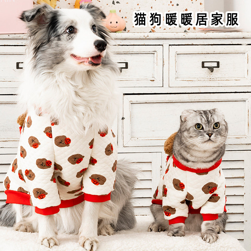 它小灶宠物狗狗新年秋冬卫衣夹棉保暖红色衣服睡衣防掉毛大型犬