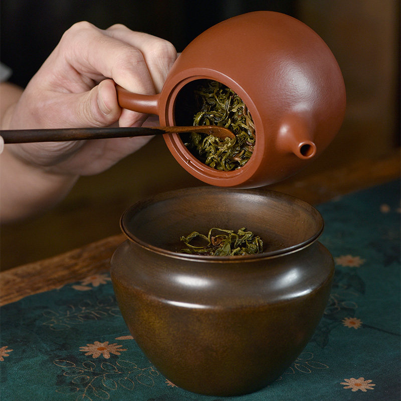 日式复古铜建水茶洗茶渣缸水盂茶盂带盖家用小杯洗水洗功夫茶配件