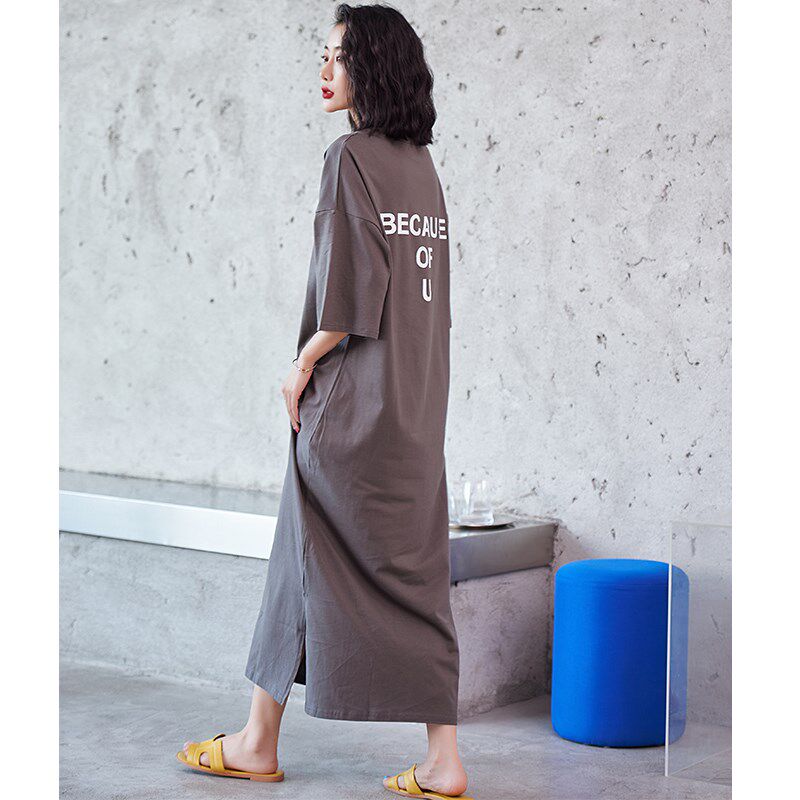 长裙到脚踝超长款睡裙夏季网红风简约高个子春夏加长纯棉女款睡衣