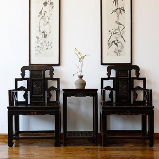 榆木太师椅圈椅官帽椅实木中式仿古做旧雕花靠背椅客厅明清家具