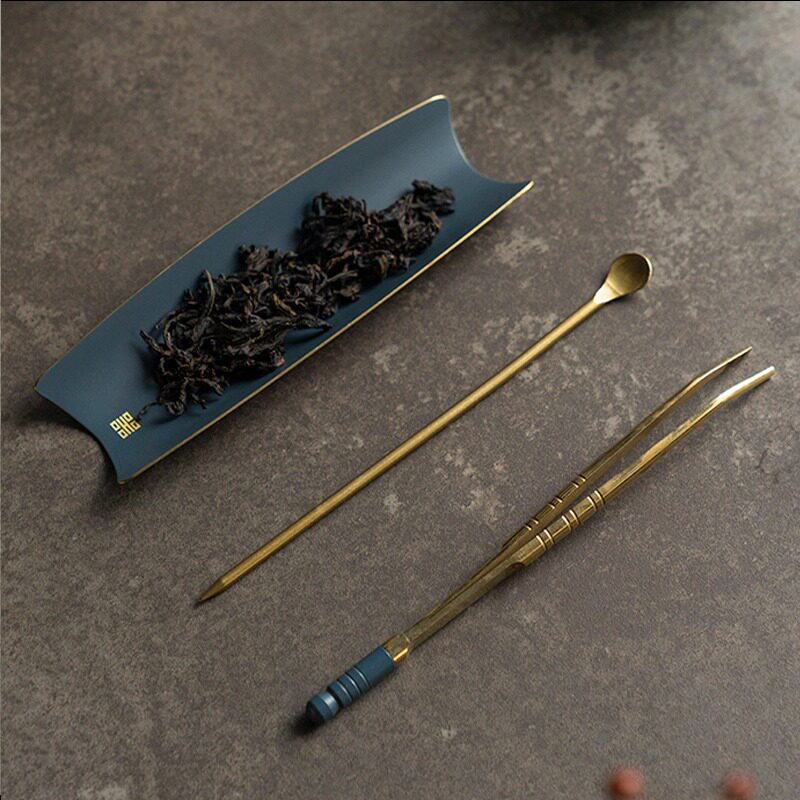 纯铜茶则三件套大漆茶匙茶夹茶拨针茶叶勺六君子功夫茶具茶道配件