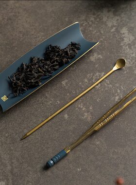 纯铜茶则三件套大漆茶匙茶夹茶拨针茶叶勺六君子功夫茶具茶道配件