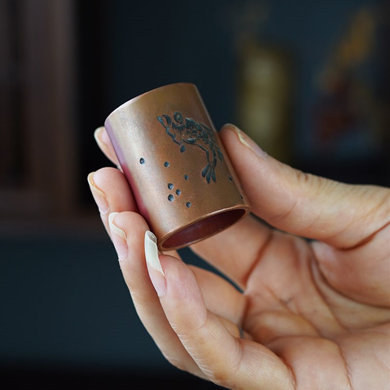 紫铜盖章壶盖托手工錾刻走银茶置功夫茶具配件茶艺复古圆形滤网托