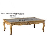 比利时法式 乡村实木雕花描金复古做旧茶几咖啡桌样板房别墅家具