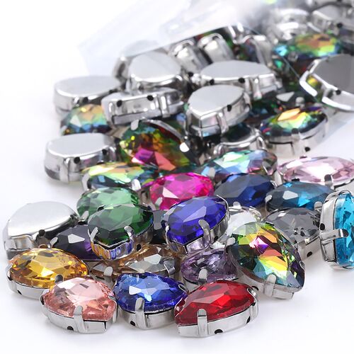 50pc Glitter Drop Crystal Rhinestone Hand Sew On Glass Stone